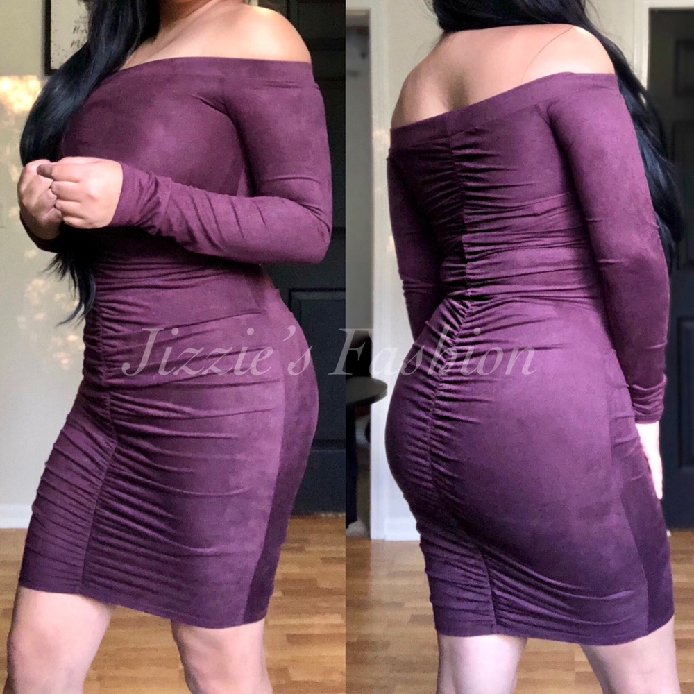 Suede Off Shoulder Mini Dress